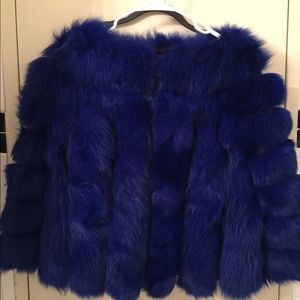 Real fur coat  (Arctic Fox). Royal blue color.